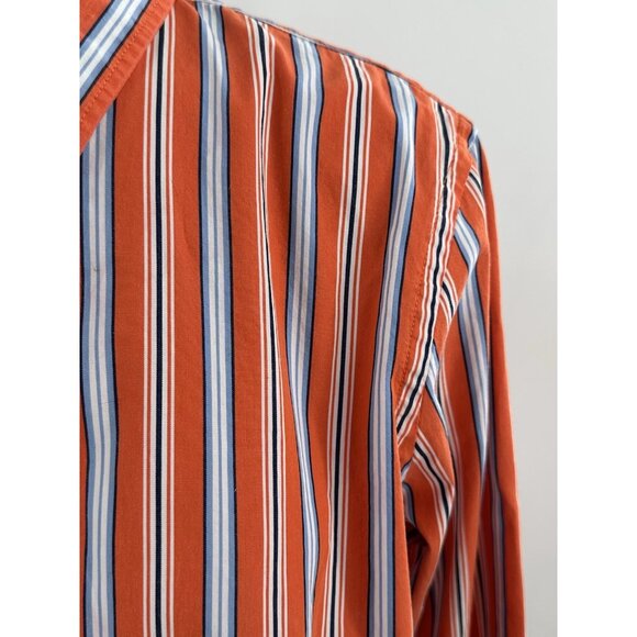 Lauren Ralph Lauren Button Front Women's Blouse Orange Stripe Cotton Long Sleeve - Picture 3 of 7
